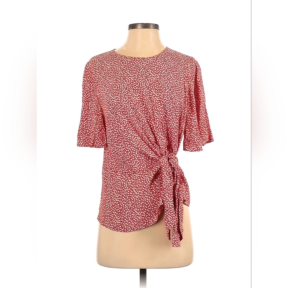 H&M Red and White Bell Sleeve Blouse With Tie Front